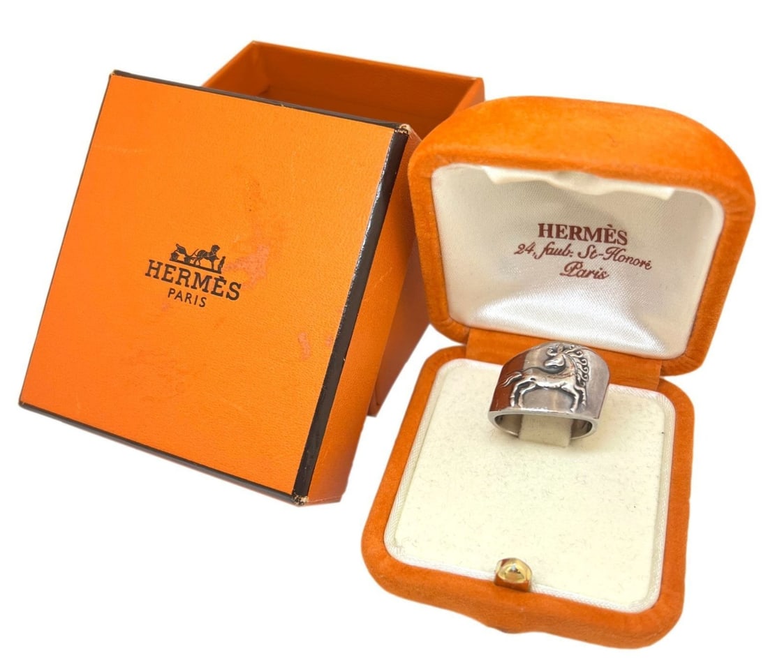 53 Vintage Hermes Horse Sterling Silver 925 Wide Band Ring Equestrian Rare EU (1 of 10)