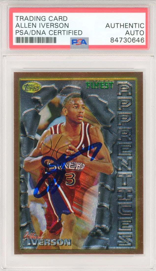 Auto) Allen Iverson Autographed 1996-97 Topps Finest Apprentices Card #69 (PSA (1 of 2)