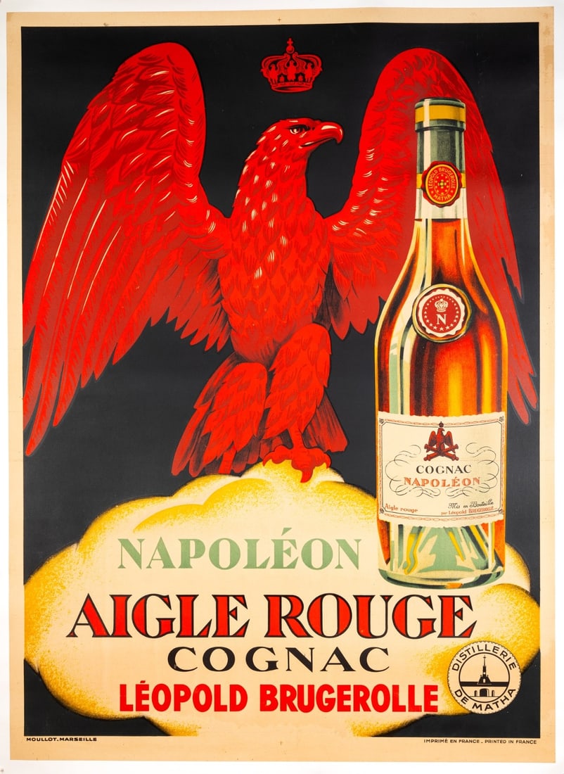 Lithograph Napoleon Cognac Aigle Rouge Poster 1928 Moullot Marseille (1 of 3)