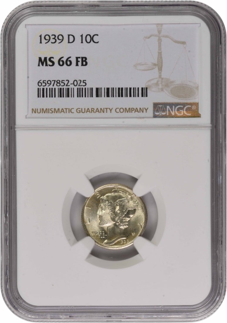 NGC 1939-D Mercury Silver Dime MS66FB (1 of 2)