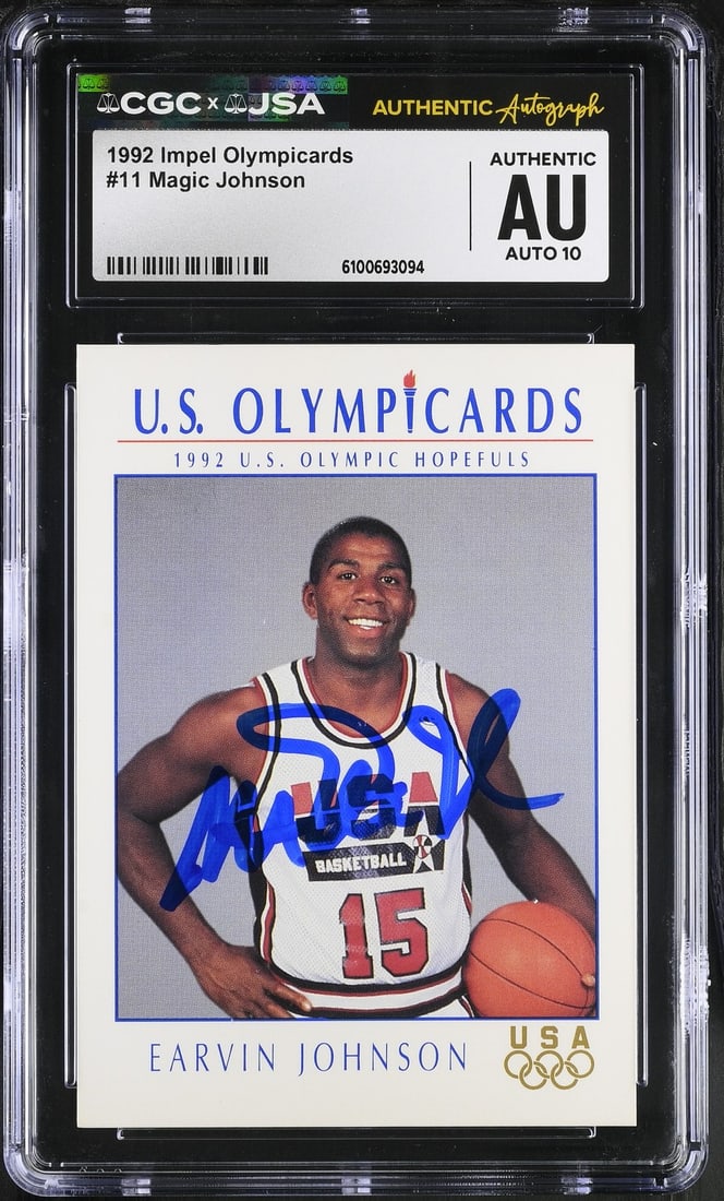 BA206482 Magic Johnson 1992 Impel Signed USA Olympic Card #11 CGC x JSA 10 (1 of 2)