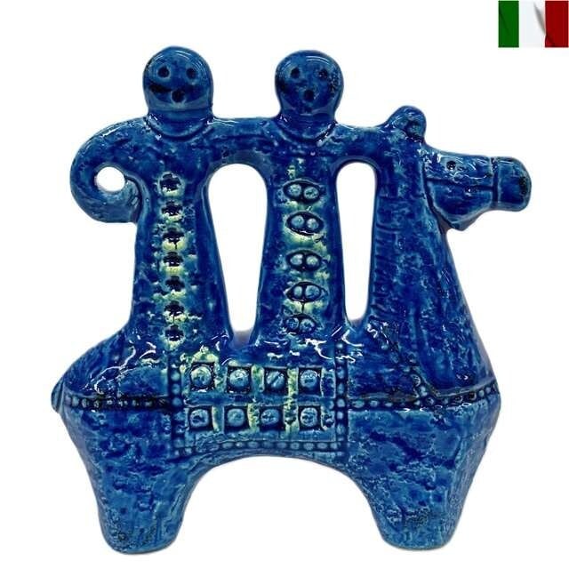 Vintage Bitossi Rimini Blue Horse Rider Ornament Italy Ceramic Figure 10in Tall (1 of 9)