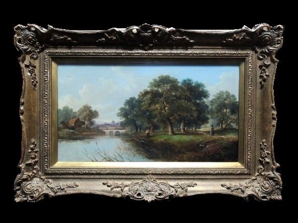 8F J Mandel River Landscape Oil Painting Antique Style Fisherman Framed (1 of 10)
