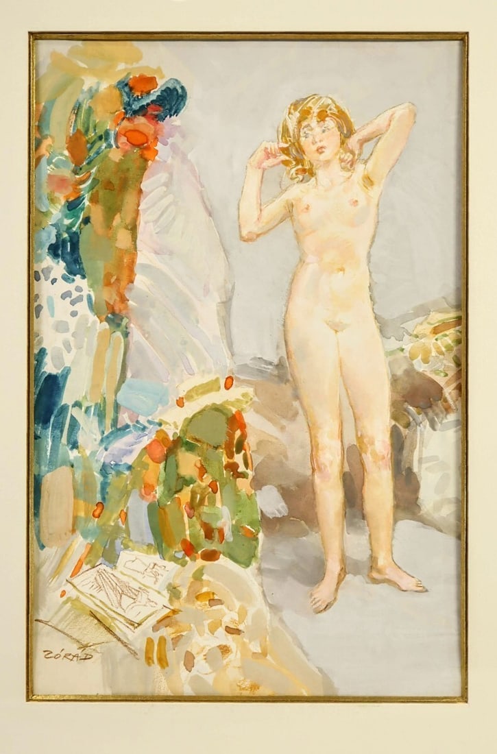 Framed Erno Zorad (Hungary) Signed Original Watercolor on paper Nude Painting (1 of 10)