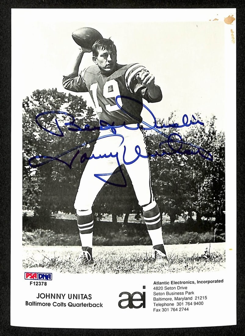 198853 Johnny Unitas HOF Signed/ Inscr 5x7 Photo Card Baltimore Colts PSA/ DNA (1 of 1)