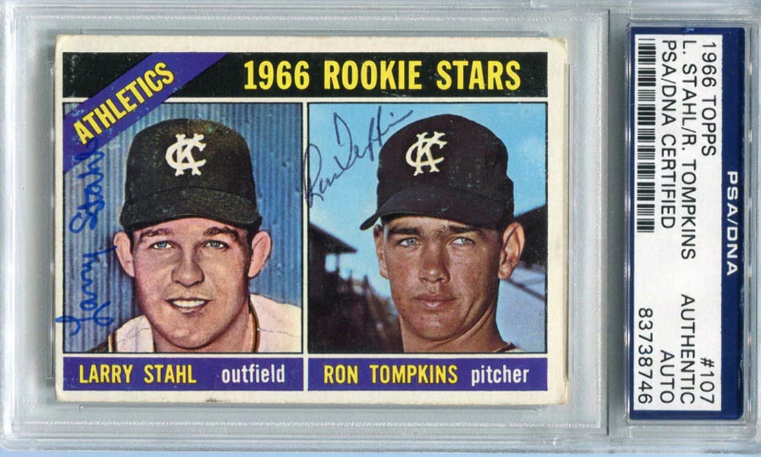 DNA) Larry Stahl and Ron Thompkins Autographed 1966 Topps Card (PSA/ (1 of 1)