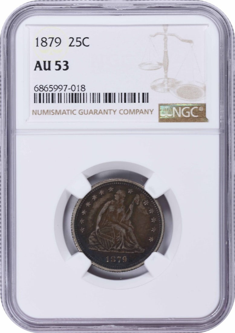 NGC 1879 Liberty Seated Silver Quarter AU53 (1 of 2)
