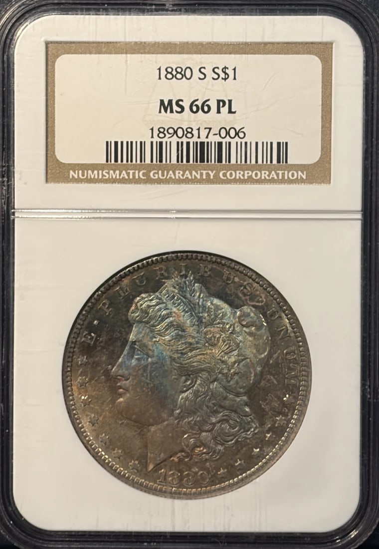 COLOR 1880-S MORGAN DOLLAR NGC MS66 PL PRETTY (1 of 3)