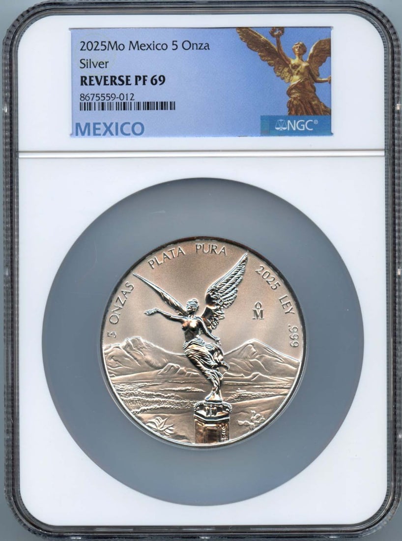 600 2025 Mo Mexico 5 Onza Libertad Silver NGC PF69 Reverse Low Mintage (1 of 1)
