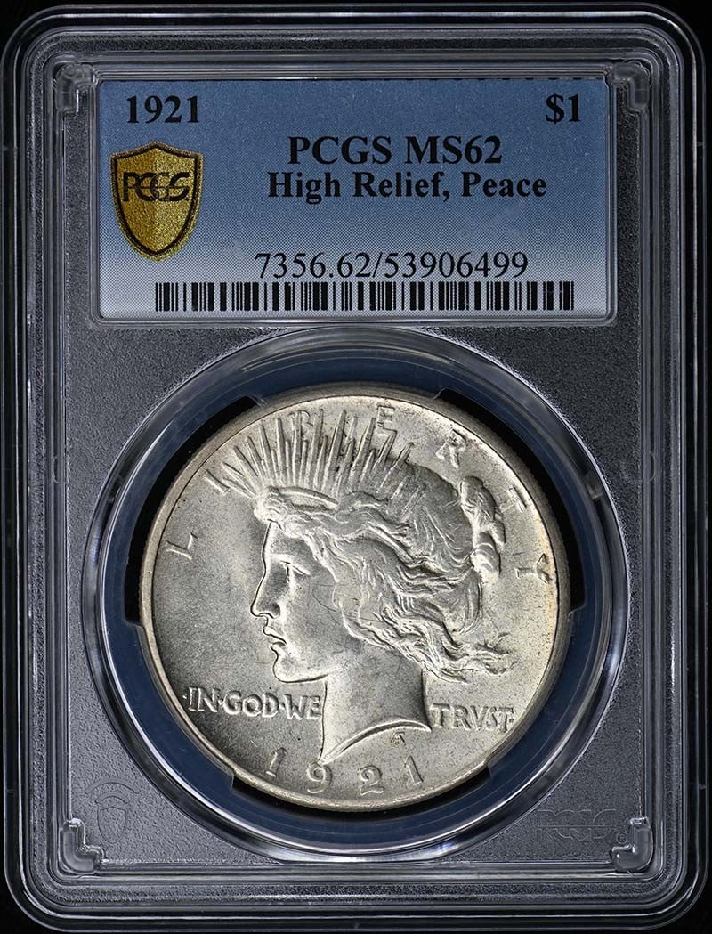Type 1 High Relief PCGS MS62 - 1921 $1 Peace Dollar: Type 1 High Relief PCGS MS62 - 1921 $1 Peace Dollar This listing features Type 1 High Relief PCGS MS62 - 1921 $1 Peace Dollar. Item specifics are provided below. Item Specifics: Certification: PCGS Ce