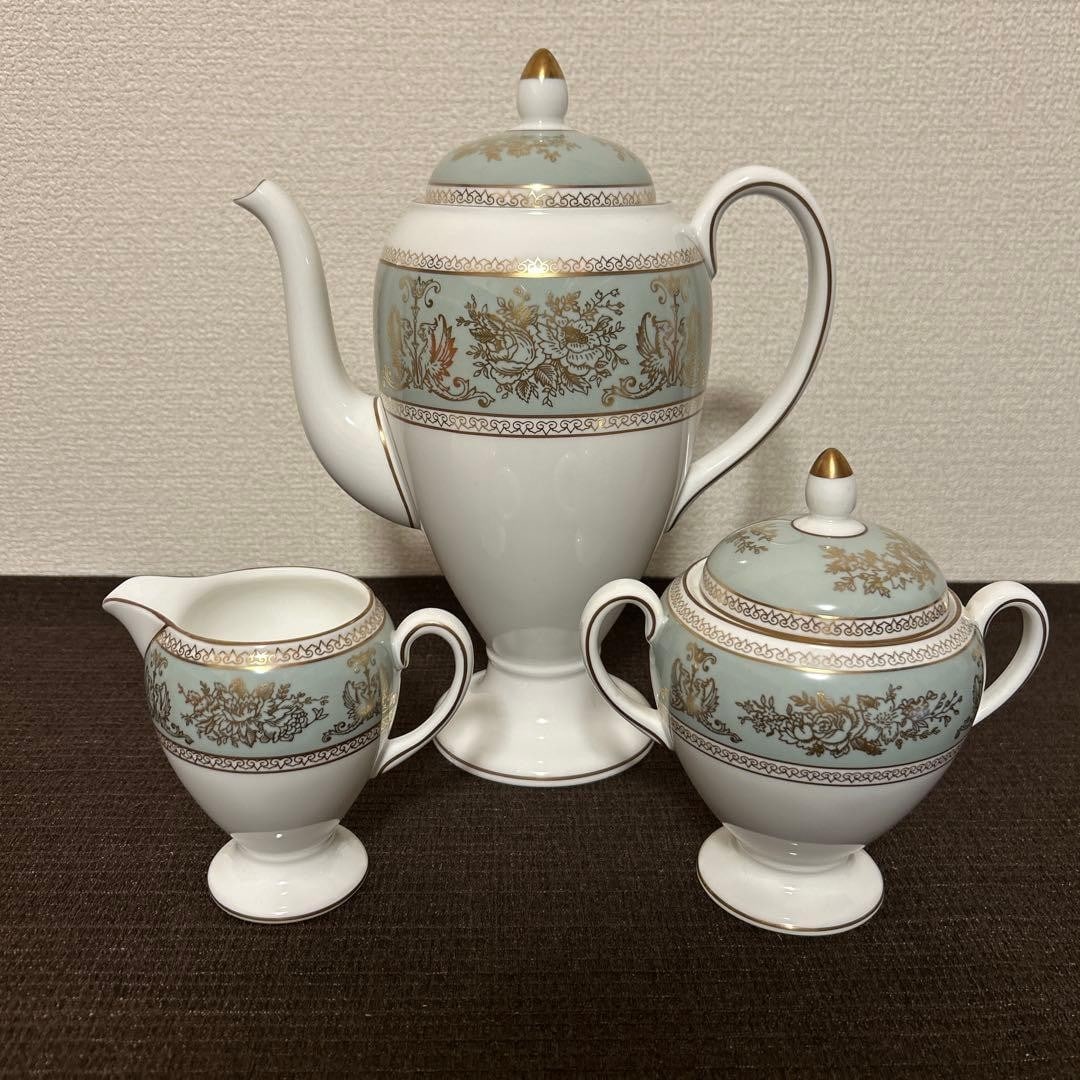England Wedgwood Columbia Sage Green pot sugar bowl Creamer Set Of 3 Bone China (1 of 10)