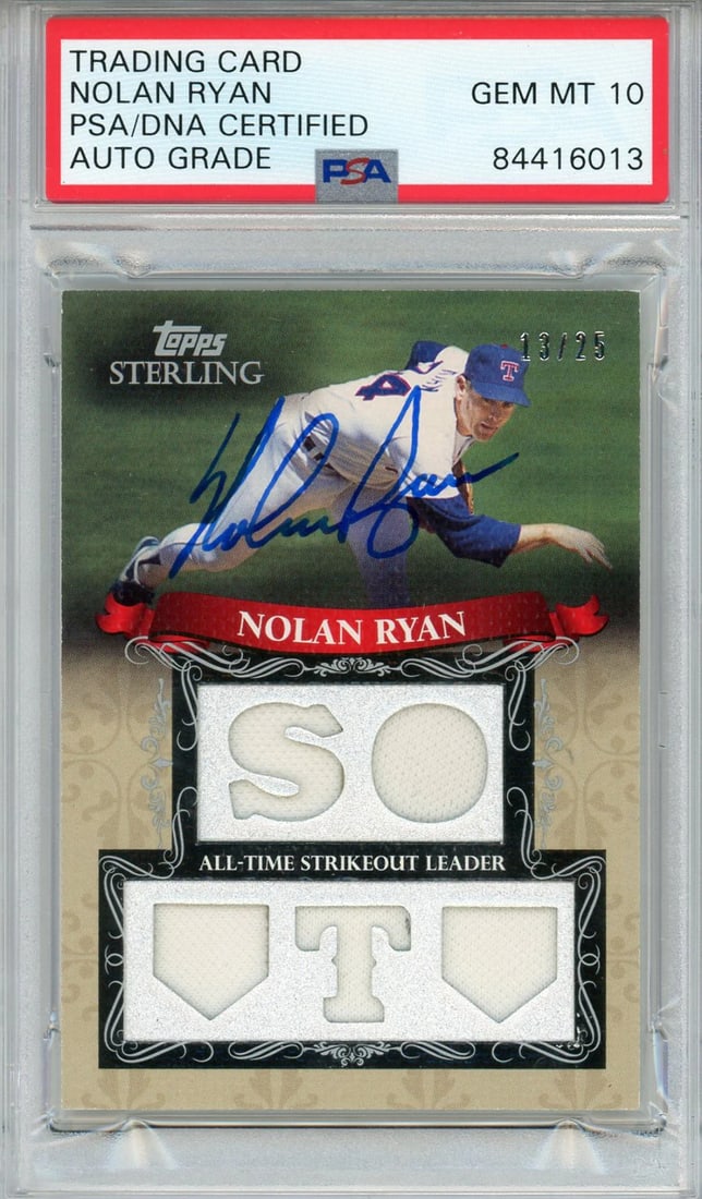 10) Nolan Ryan Autographed 2009 Topps Sterling Jersey Card (PSA Auto Gem Mint (1 of 2)