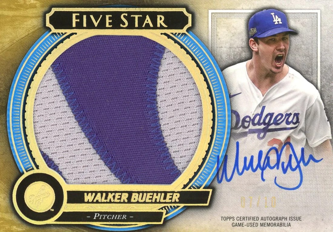 10 Walker Buehler 2021 Topps Five Star Autographed Game Used Jersey Card #1/ (1 of 2)