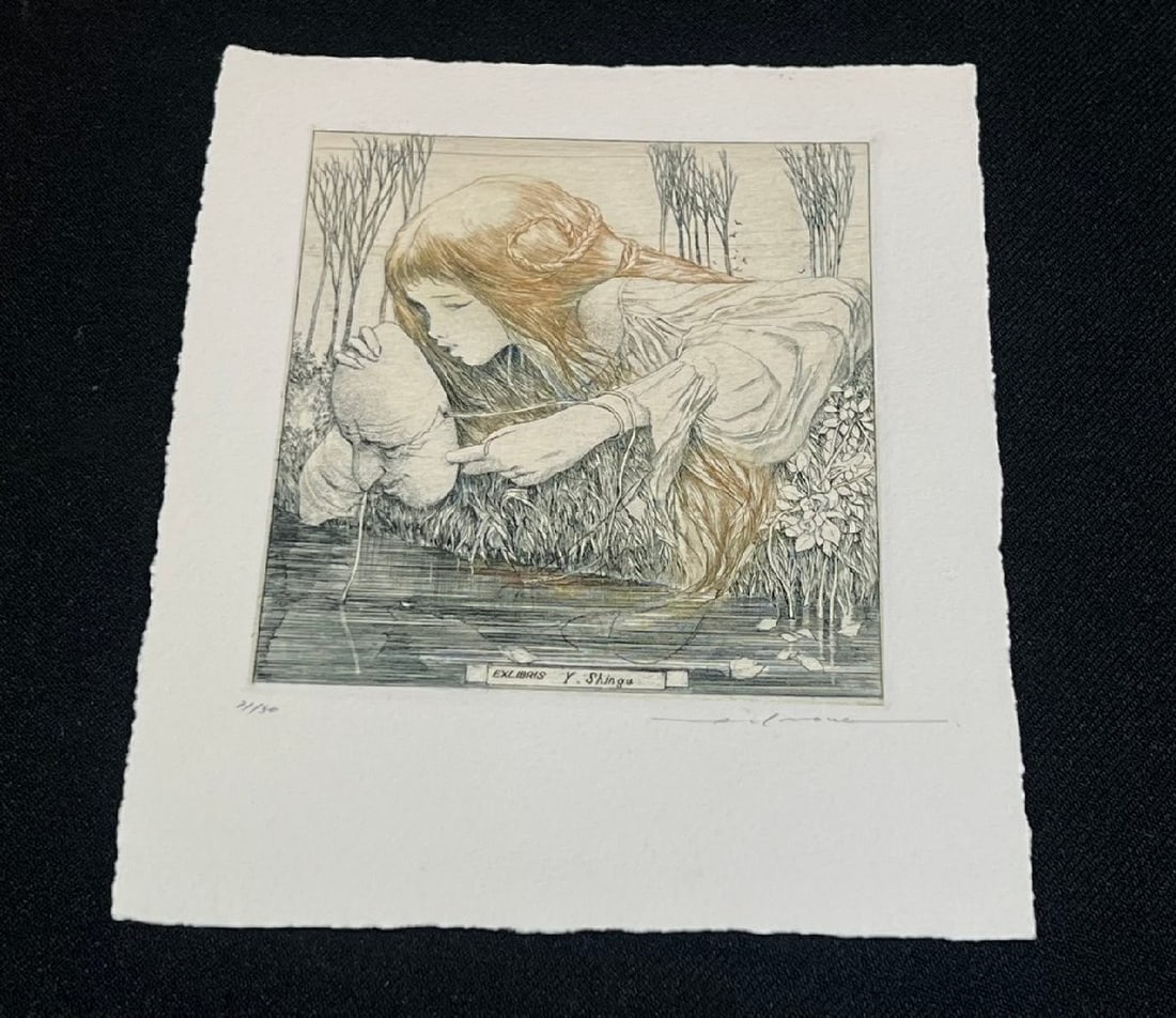 Only Alphonse Inoue Copperplate Ex Libris Waterside Girl Signed ED 31/ 50 Sheet: Only Alphonse Inoue Copperplate Ex Libris Waterside Girl Signed ED 31/ 50 Sheet This listing features Only Alphonse Inoue Copperplate Ex Libris Waterside Girl Signed ED 31/ 50 Sheet. Item specifics ar