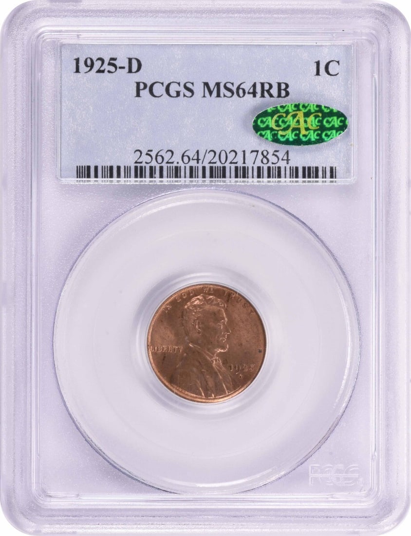 (CAC) 1925-D Lincoln Cent MS64RB PCGS (1 of 2)