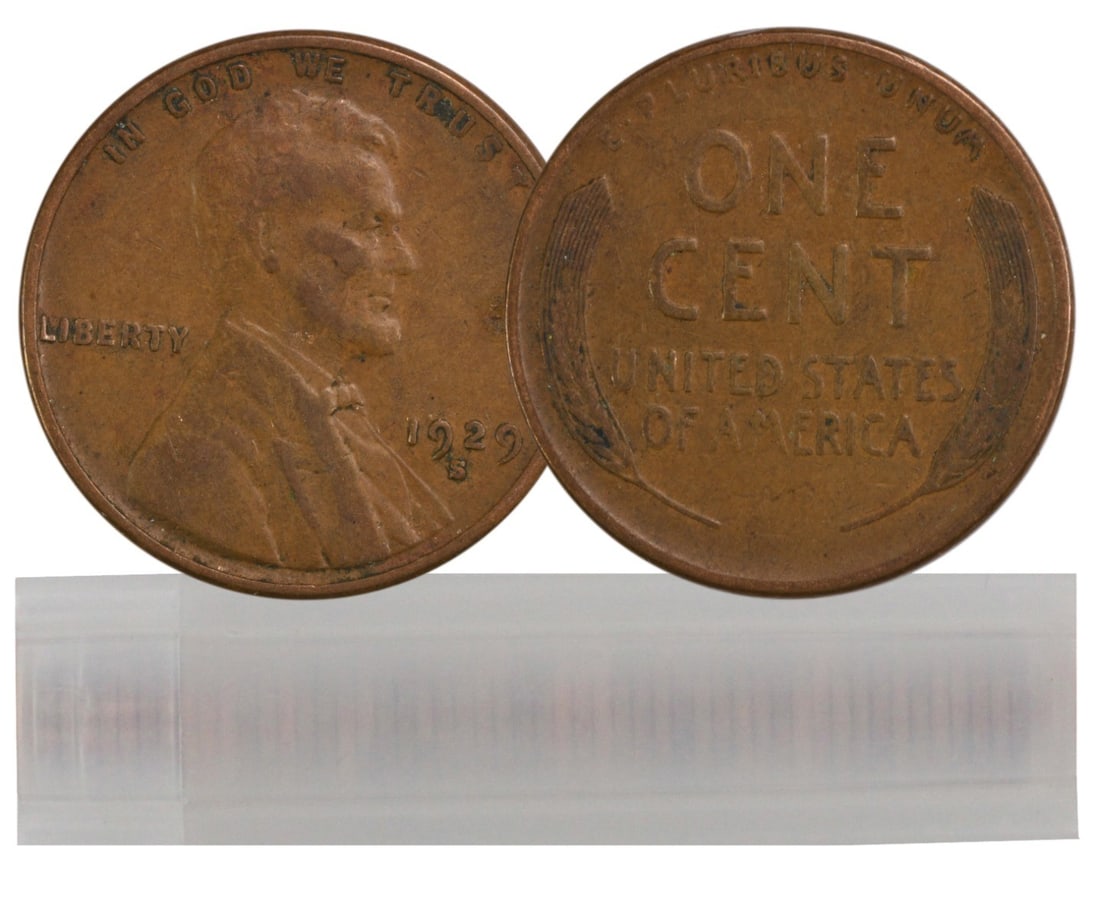EF 1929-S Circulated Lincoln Cent 50-Coin Roll VF/ (1 of 1)
