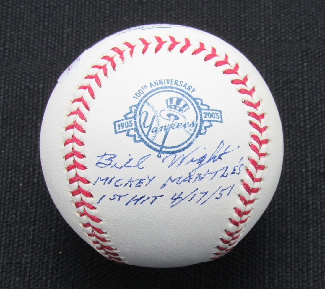186858 Bill Wight Signed/ Auto Yankees 100th OML Baseball JSA Inscr (1 of 2)