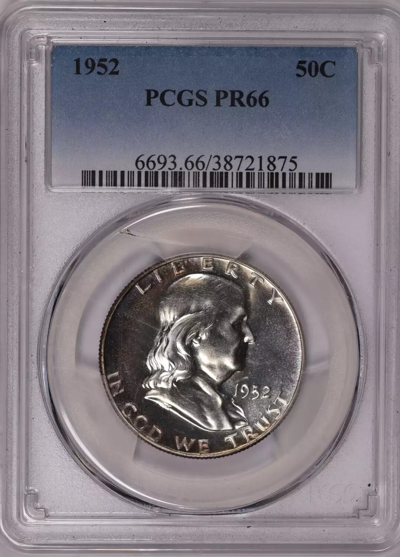 PR66 1952 PROOF FRANKLIN HALF DOLLAR PCGS: PR66 1952 PROOF FRANKLIN HALF DOLLAR PCGS This listing features PR66 1952 PROOF FRANKLIN HALF DOLLAR PCGS. Item specifics are provided below. Item Specifics: Certification: PCGS Composition: Silver Gr