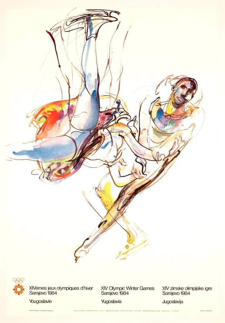 Linen Sarajevo Olympics By Mujezonovic 1984 Figure Skating Olympics Poster On (1 of 3)