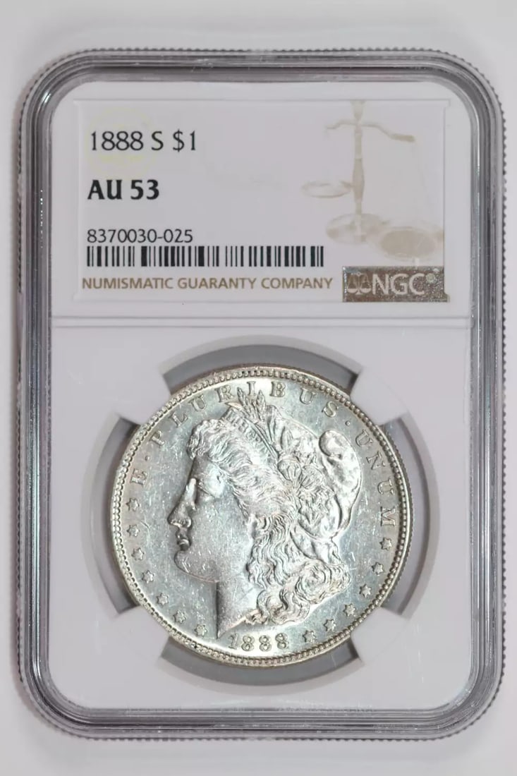 AU53 1888-S MORGAN DOLLAR NGC: AU53 1888-S MORGAN DOLLAR NGC This listing features AU53 1888-S MORGAN DOLLAR NGC. Item specifics are provided below. Item Specifics: Country Of Origin: USA Certification: NGC Composition: Silver Grad