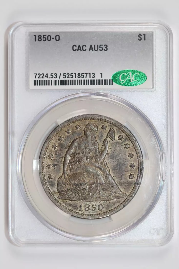 CRUSTY & ORIGINAL PQ - 1850-O SEATED LIBERTY DOLLAR CACG AU53: CRUSTY & ORIGINAL PQ - 1850-O SEATED LIBERTY DOLLAR CACG AU53 This listing features CRUSTY & ORIGINAL PQ - 1850-O SEATED LIBERTY DOLLAR CACG AU53. Item specifics are provided below. Item Specifics: Co