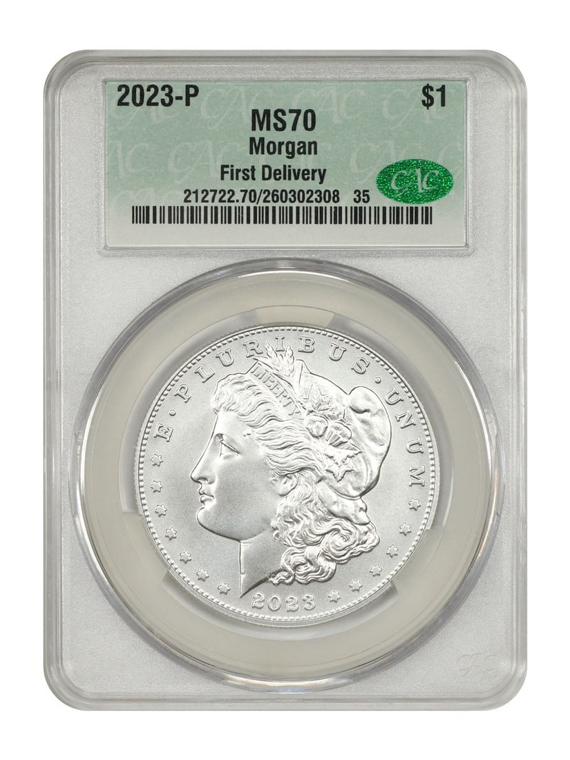 Delivery) 2023-P $1 Morgan Dollar CACG MS70 (First: Delivery) 2023-P $1 Morgan Dollar CACG MS70 (First This listing features Delivery) 2023-P $1 Morgan Dollar CACG MS70 (First. Item specifics are provided below. Item Specifics: Certification: CACG