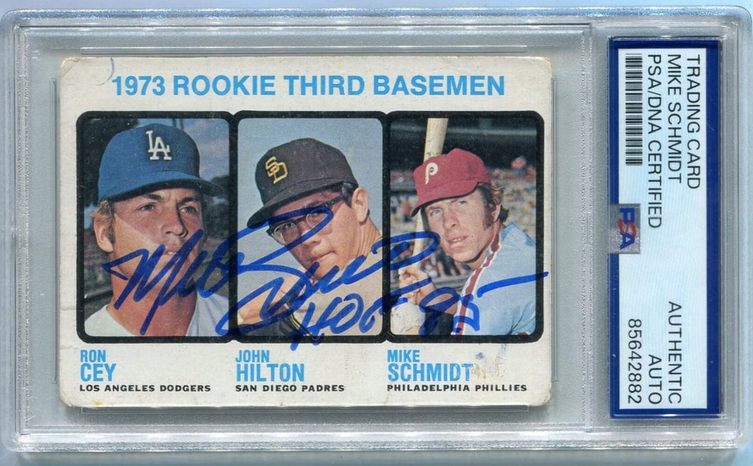 Certified Mike Schmidt "HOF 95" Autographed 1973 Topps Rookie Card PSA/ DNA (1 of 2)