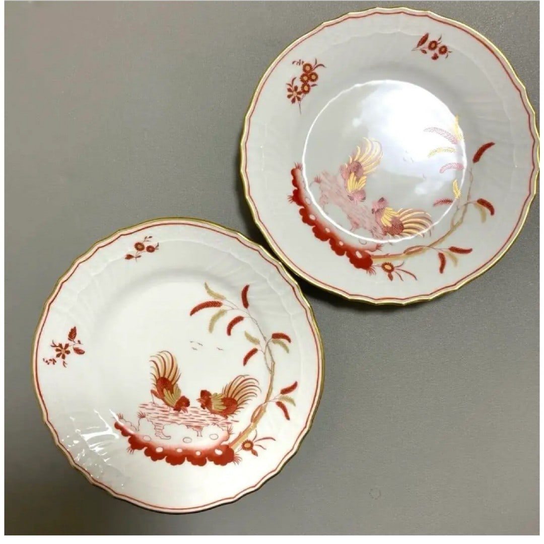 Rare Richard Ginori Red Cock plates Set of 2 Porcelain 6.7in Itarly Tableware (1 of 3)