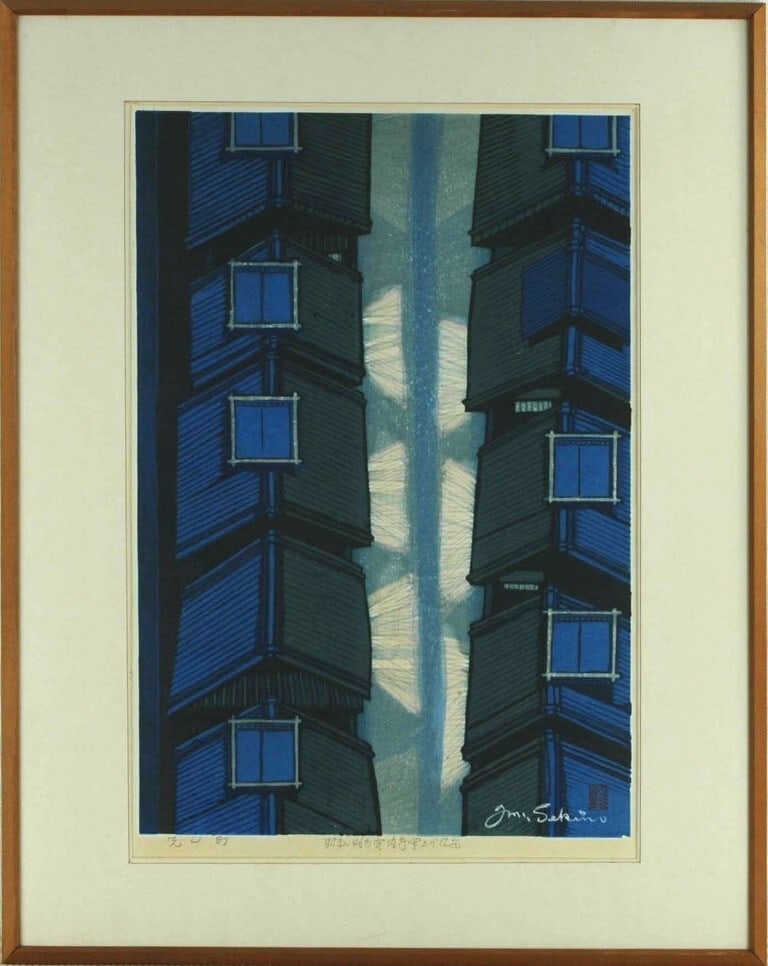 Art Junichiro Sekino Pontocho Woodblock Print Framed Signed Vintage Collectible (1 of 1)