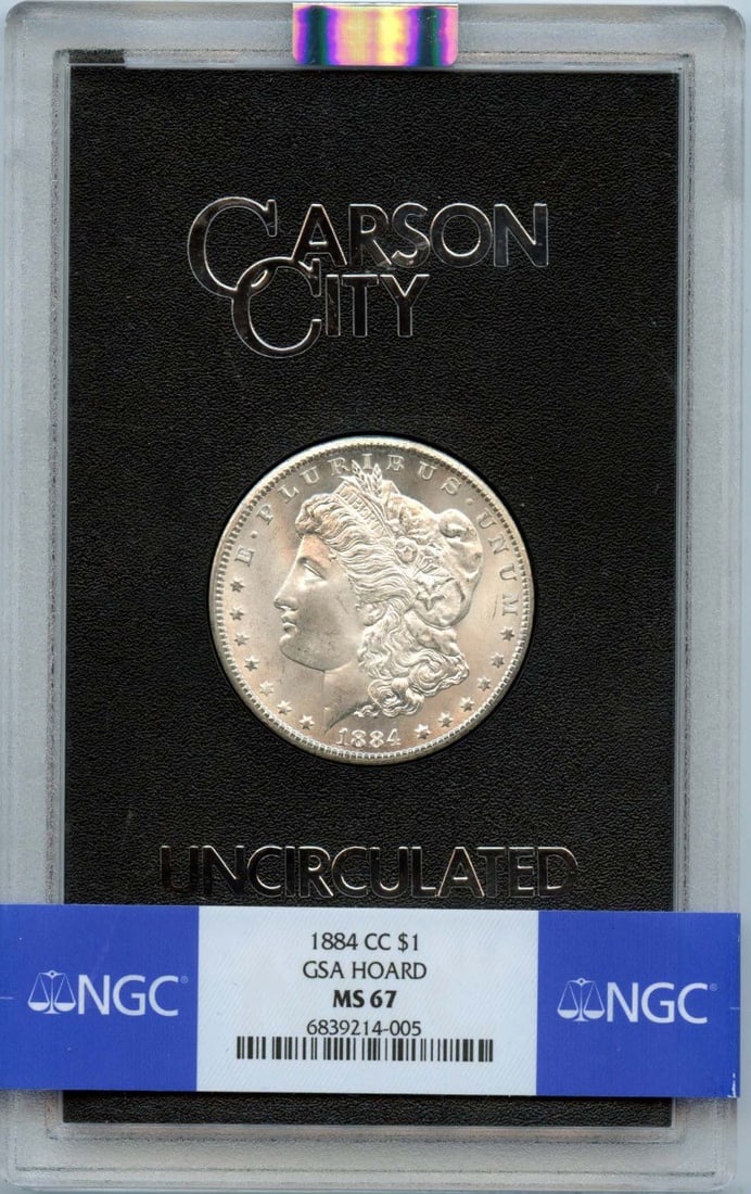MS67 1884-CC Morgan Dollar GSA HOARD S$1 NGC: MS67 1884-CC Morgan Dollar GSA HOARD S$1 NGC This listing features MS67 1884-CC Morgan Dollar GSA HOARD S$1 NGC. Item specifics are provided below. Item Specifics: Certification: NGC Certification