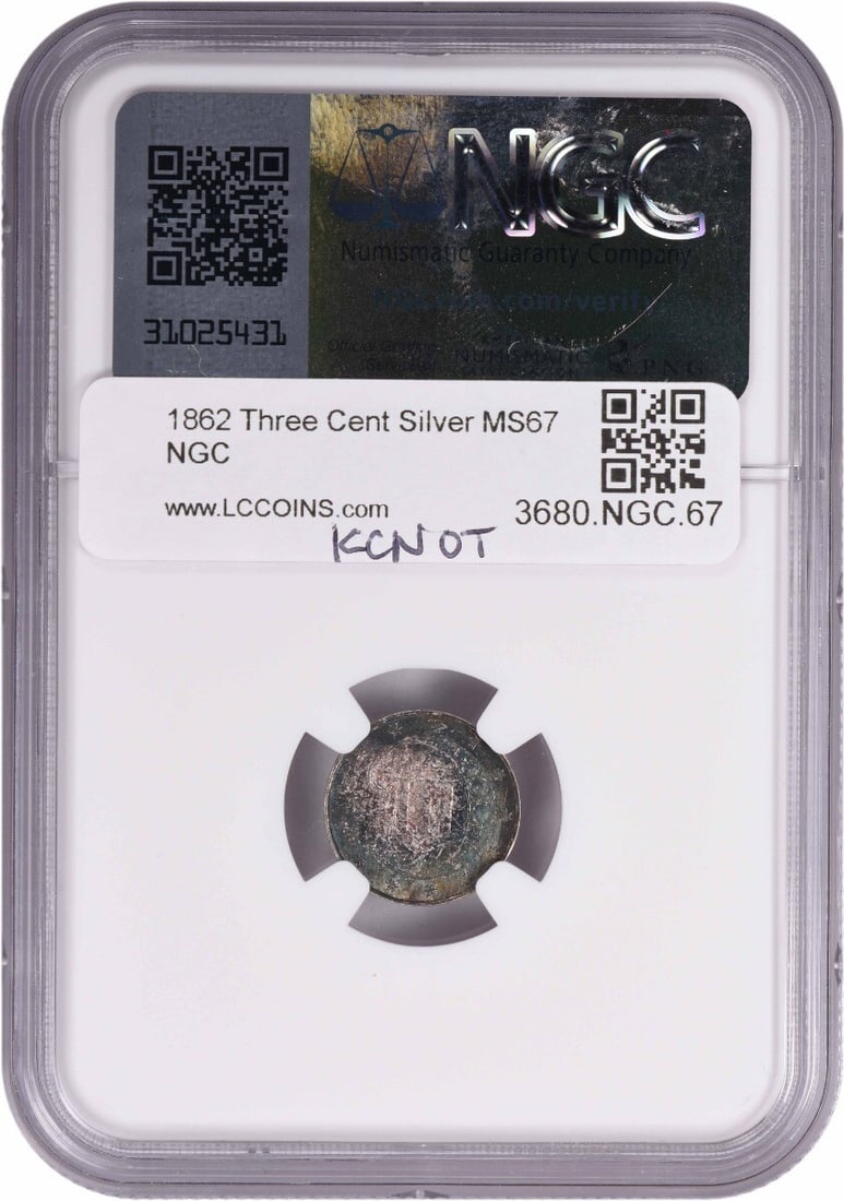NGC 1862 Three Cent Silver MS67 - 2