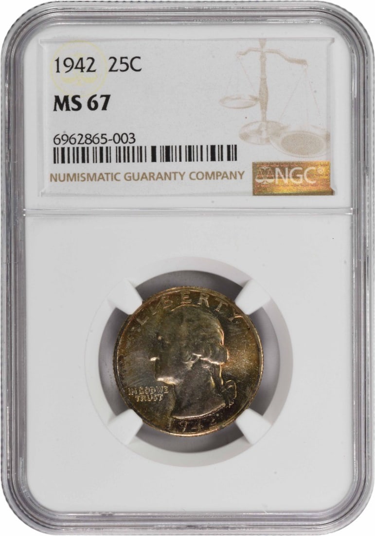 NGC 1942 Washington Silver Quarter MS67: NGC 1942 Washington Silver Quarter MS67 This listing features NGC 1942 Washington Silver Quarter MS67. Item specifics are provided below. Item Specifics: Country Of Origin: United States