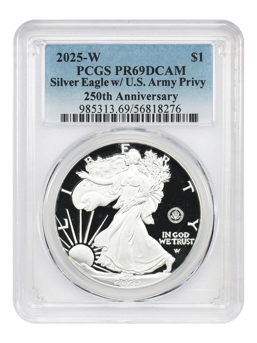 1 oz Silver - 2025-W $1 Silver Eagle PCGS PR69DCAM (Army Privy) - Silver Eagles (1 of 4)