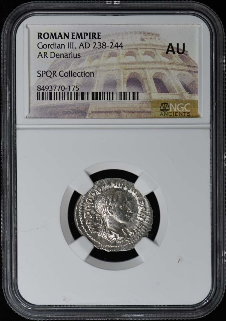 AD 238-244 ROMAN EMPIRE AR Denarius NGC AU50 - Gordian III: AD 238-244 ROMAN EMPIRE AR Denarius NGC AU50 - Gordian III This listing features AD 238-244 ROMAN EMPIRE AR Denarius NGC AU50 - Gordian III. Item specifics are provided below. Item Specifics: Certific