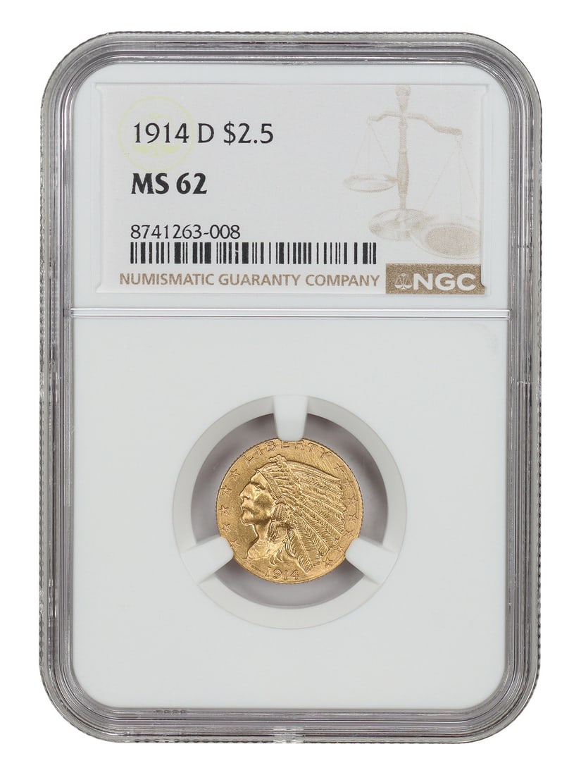 Better Date - 1914-D $2.50 NGC MS62 - Indian $2.5 (1 of 4)