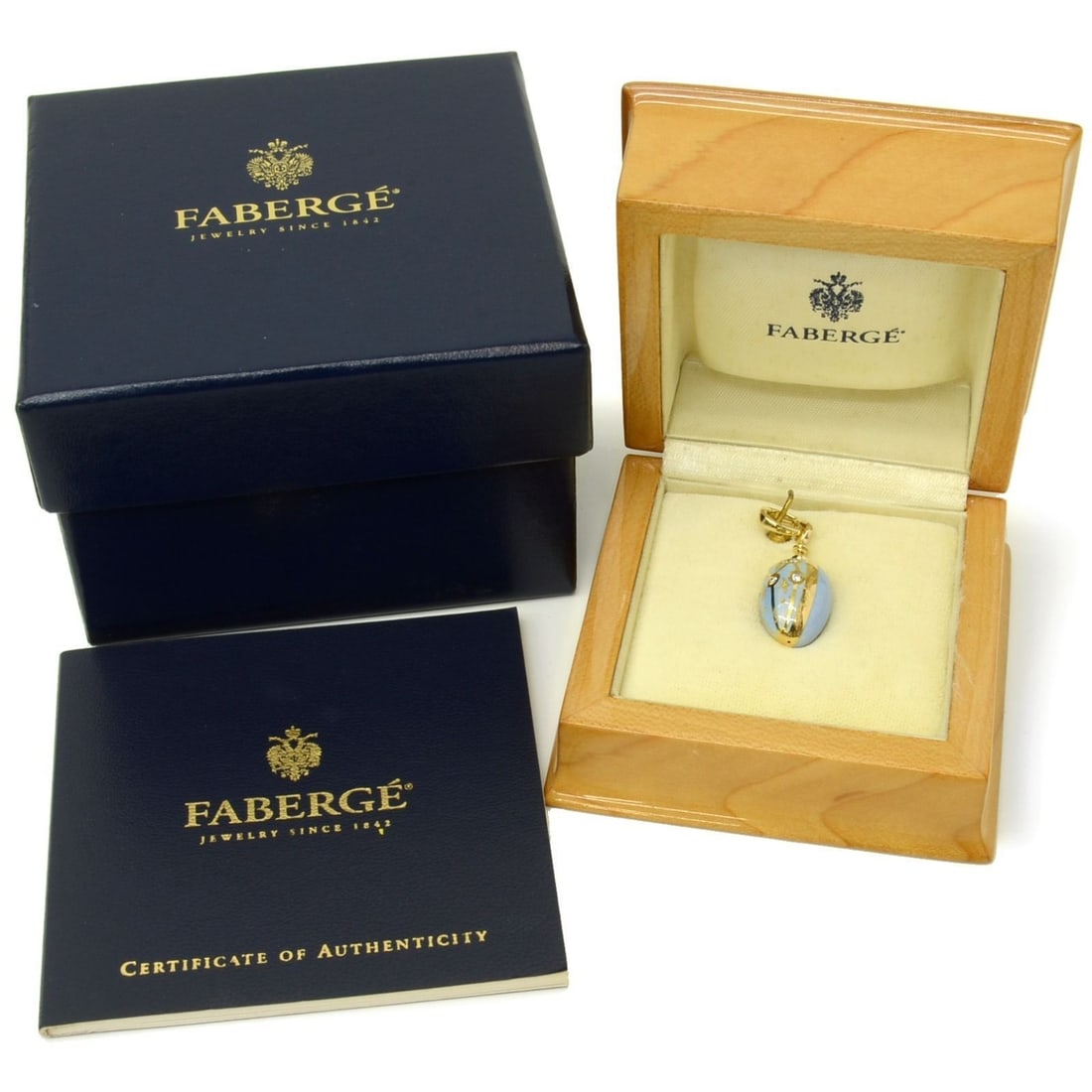 Charm Faberge Easter Egg Blue Enamel Diamond 0.14ct 18k Yellow Gold Pendant (1 of 16)