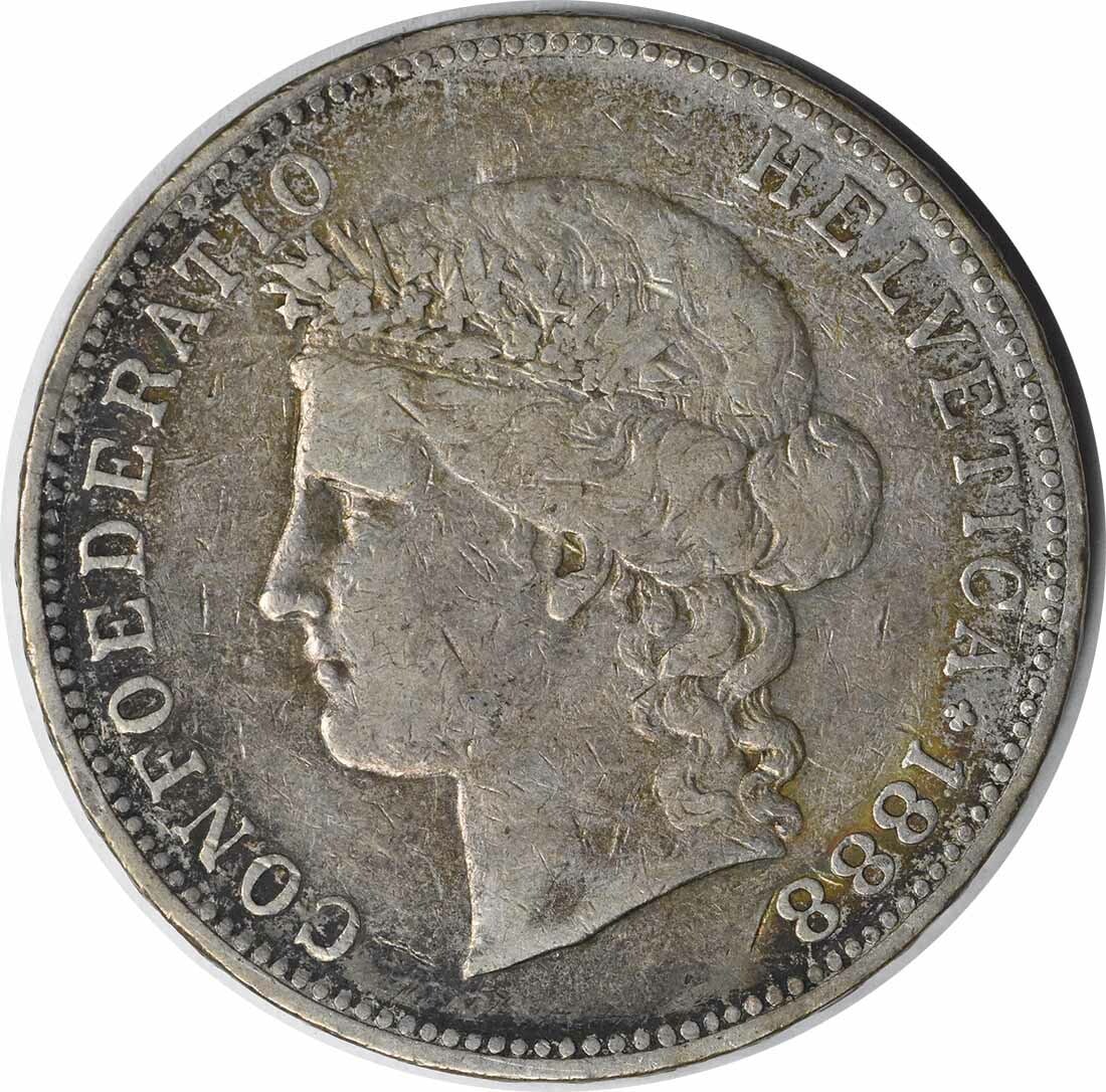 Uncertified 1888 B Switzerland 5 Francs KM34 VF (1 of 2)