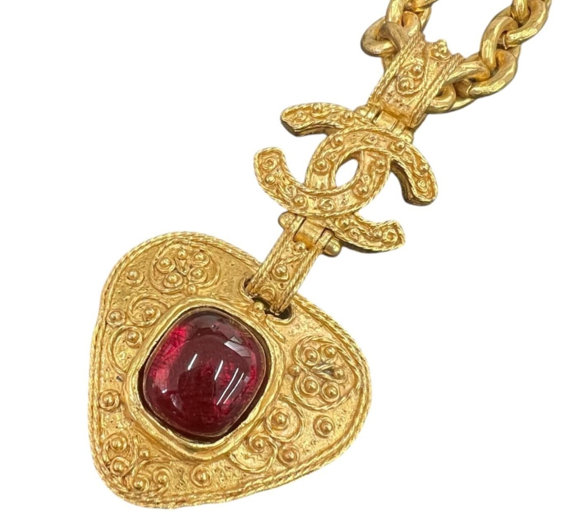 Rare Vintage CHANEL 94A Coco Mark CC Red Gripoix Pendant Chain Long Necklace in (1 of 14)