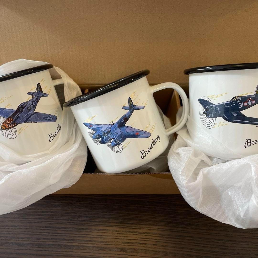 Rare BREITLING Enamel Mug Set of 3 Aircraft Design With Box Aviation Collectible (1 of 5)