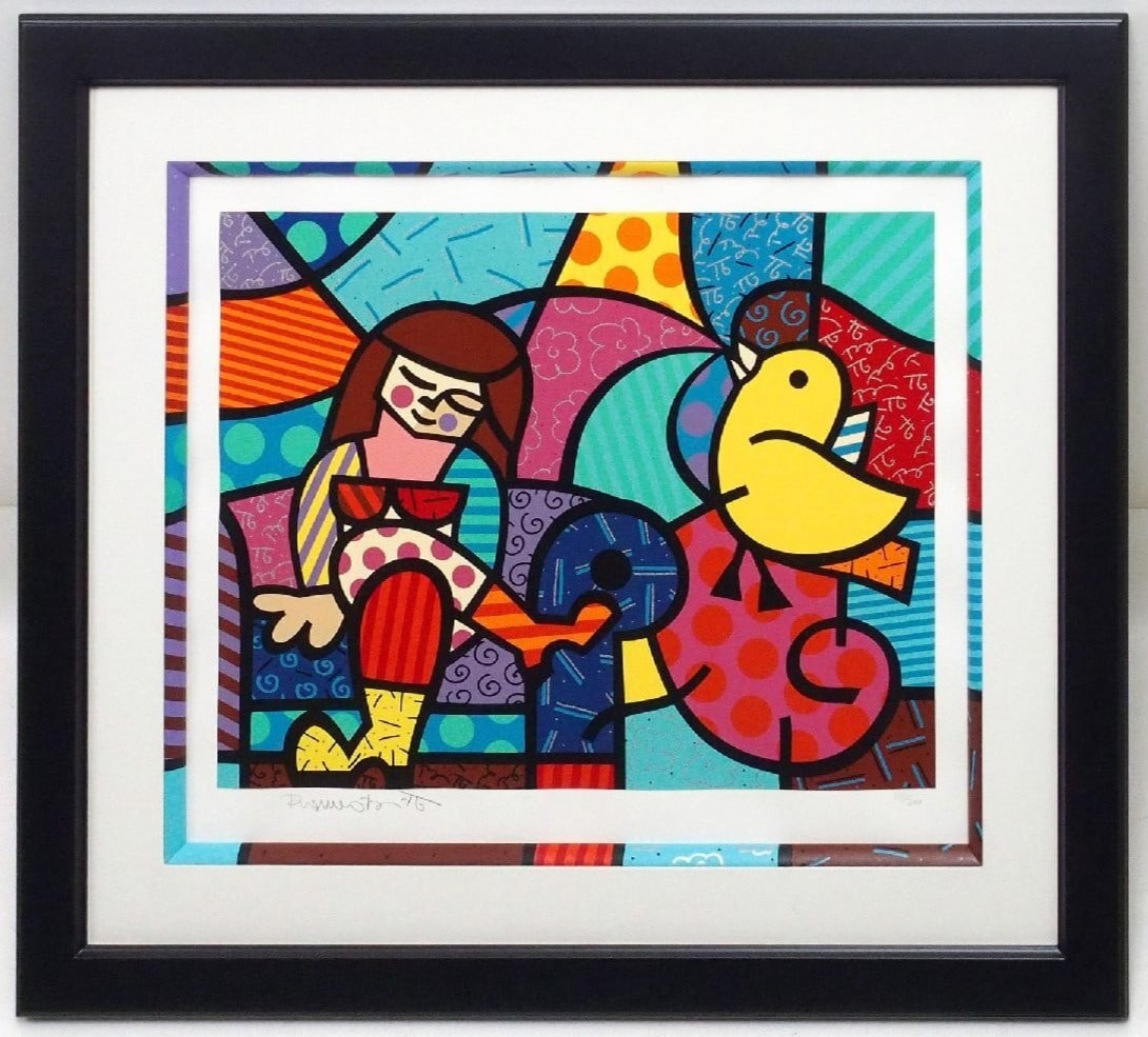 Framed Romero Britto Only You Can Hear Signed Silkscreen Limited Ed. 300 (1 of 7)