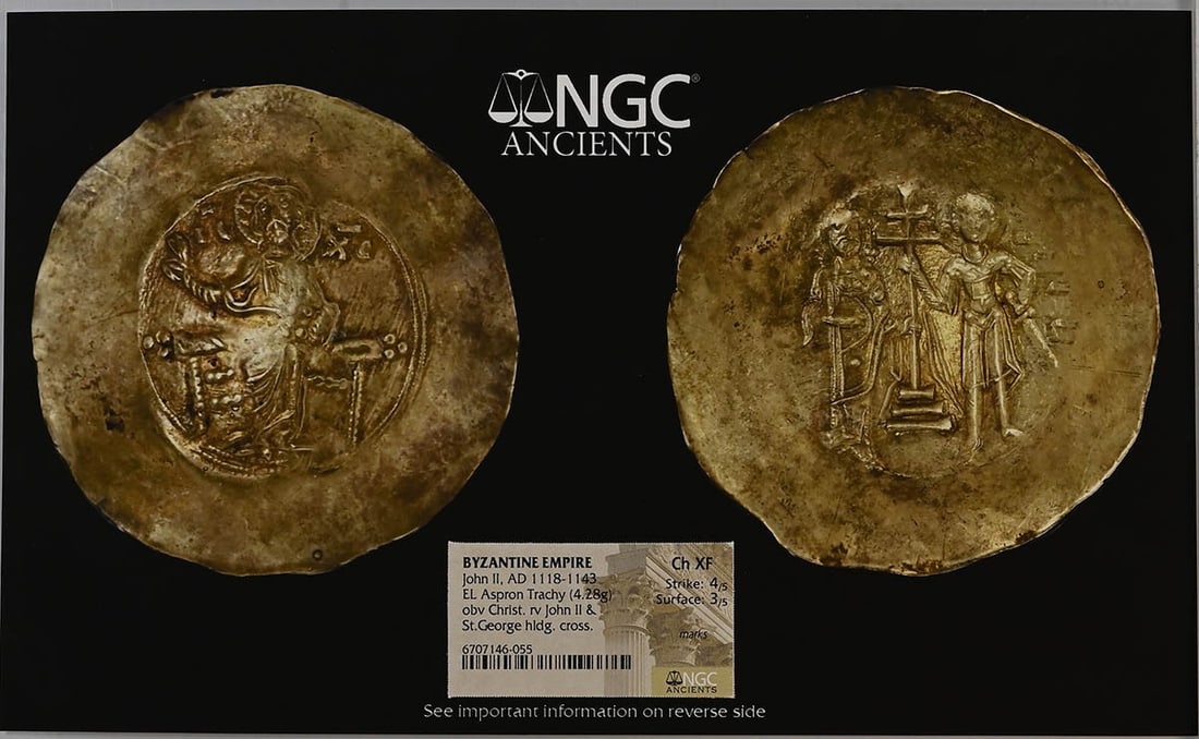 AD 1118-1143 BYZANTINE EL Aspron Trachy 4.28g NGC Ch XF 4/ 3 Photo Cert - John II (1 of 3)