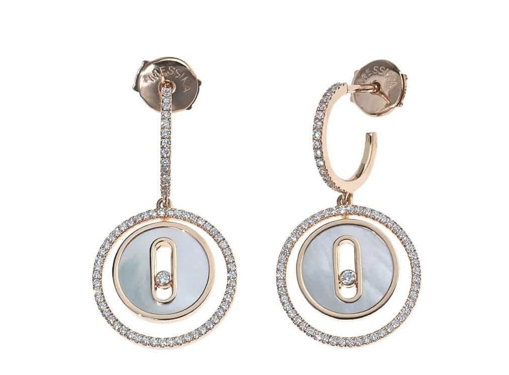 Earrings Messika Lucky Move Diamond 0.53ct White Shell 18k Rose Gold Drop Dangle: Earrings Messika Lucky Move Diamond 0.53ct White Shell 18k Rose Gold Drop Dangle This listing features Earrings Messika Lucky Move Diamond 0.53ct White Shell 18k Rose Gold Drop Dangle. Item specifics