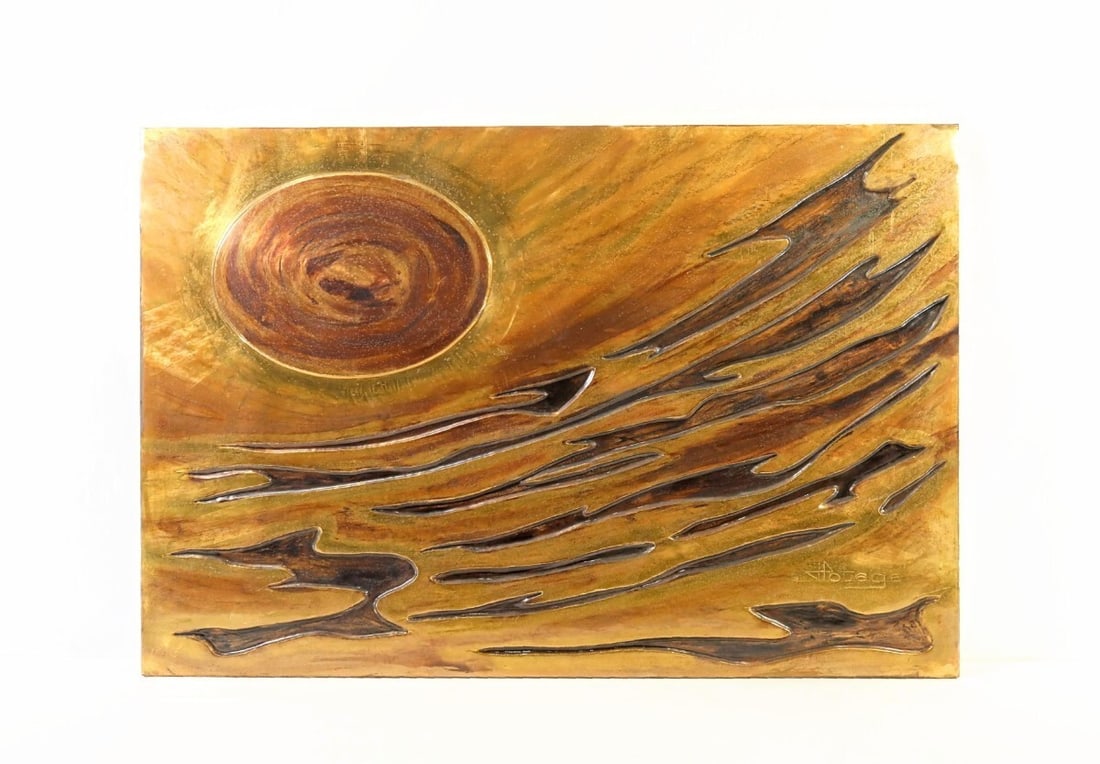 Sculptor Jacques Potage "Bourrasque" Large Brass & Lacquered Wall Panel French (1 of 10)