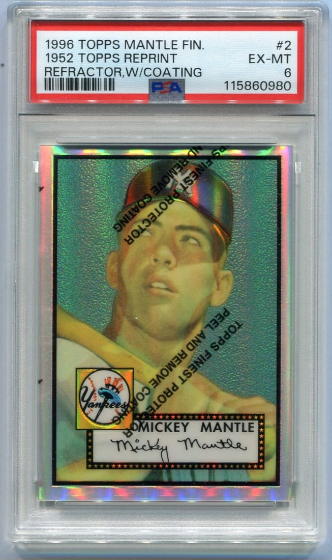 Gra Mickey Mantle 1996 Topps Finest 1952 Reprint Refractor Card #2 W/ Coating PSA (1 of 2)