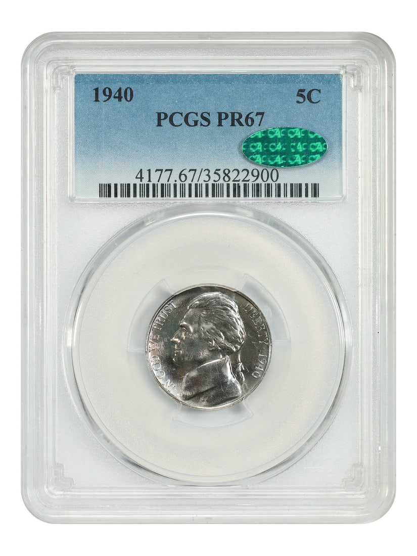 Jefferson Nickel - 1940 5C PCGS/ CAC PR67 (Reverse of 1940): Jefferson Nickel - 1940 5C PCGS/ CAC PR67 (Reverse of 1940) This listing features Jefferson Nickel - 1940 5C PCGS/ CAC PR67 (Reverse of 1940). Item specifics are provided below. Item Specifics: Certif