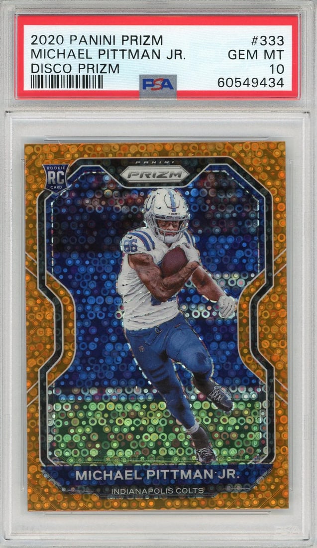 10) Michael Pittman Jr. 2020 Panini Prizm Disco Card #333 (PSA Gem Mint (1 of 2)