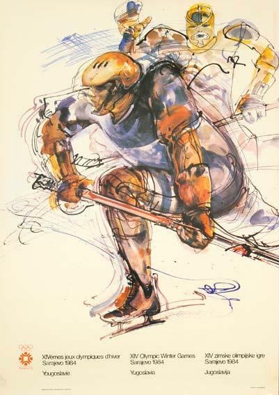 Poster Sarajevo Olympics Poster 1984 Hockey By Mujezinovic Original Vintage (1 of 1)