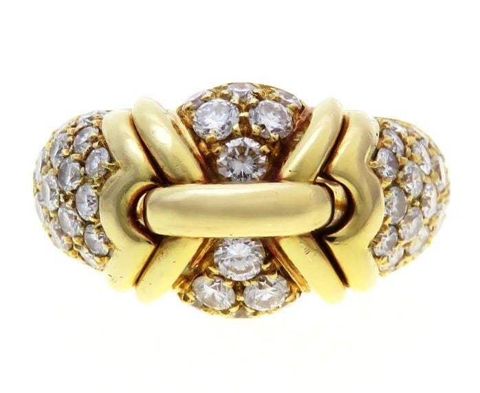 Ring Vintage Bvlgari Trika 18k Yellow Gold Pave Diamonds Bulgari Cocktail Band (1 of 14)