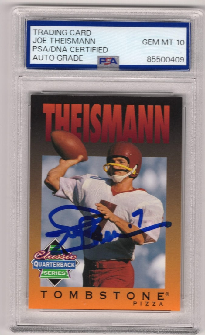 Card Joe Theismann Tombstone Pizza PSA Auto Grade GEM MT 10: Card Joe Theismann Tombstone Pizza PSA Auto Grade GEM MT 10 This listing features Card Joe Theismann Tombstone Pizza PSA Auto Grade GEM MT 10. Item specifics are provided below. Item Specifics: