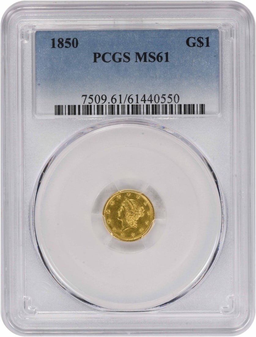 PCGS 1850 $1 Gold Type 1 MS61: PCGS 1850 $1 Gold Type 1 MS61 This listing features PCGS 1850 $1 Gold Type 1 MS61. Item specifics are provided below. Item Specifics: Certification: PCGS Circulated/Uncirculated: Circulated Year:
